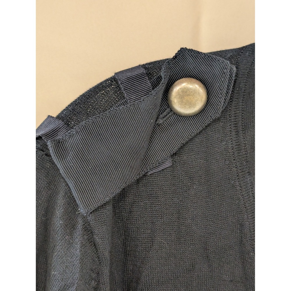 Ann Taylor Black V-Neck Button Detail Shoulder Tab Knit Sweater XL - Picture 4 of 7